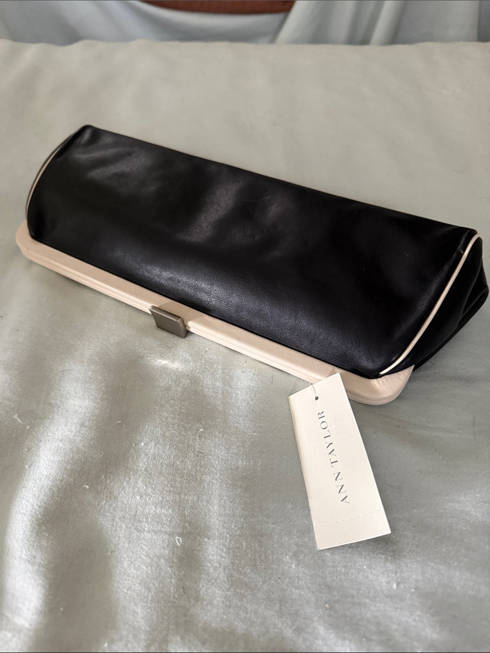Ann Taylor Black and Cream Frame Clutch